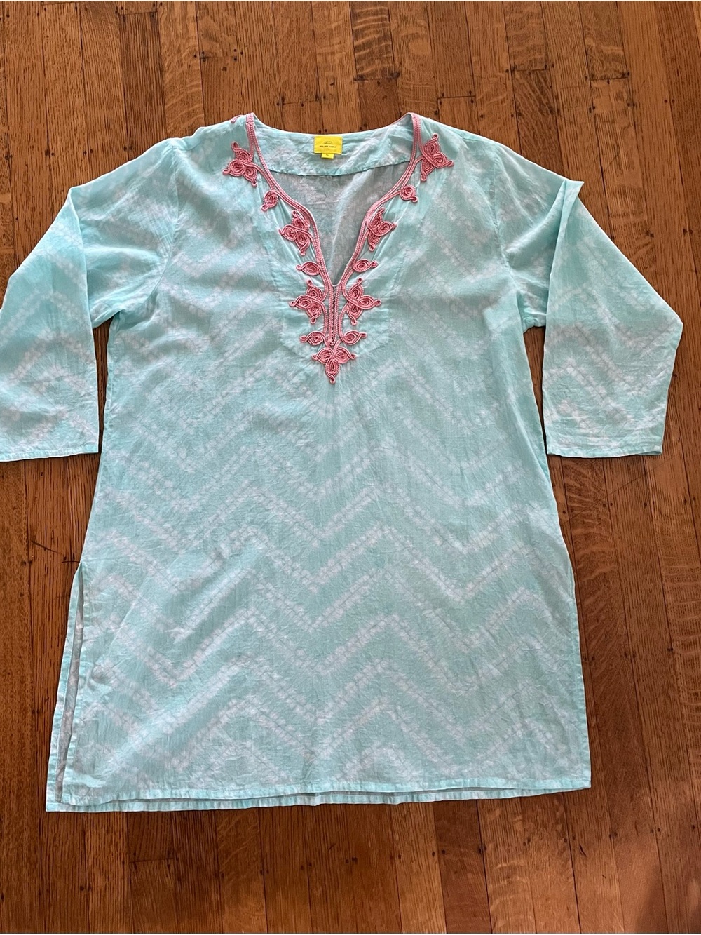 Roller Rabbit Light Blue Tunic with Pink Embroidered V-Neck